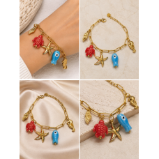 Βραχιόλι Sea Charm με Χρυσή Αλυσίδα & Πολύχρωμα Θαλασσινά Στοιχεία από Ανοξείδωτο Ατσάλι